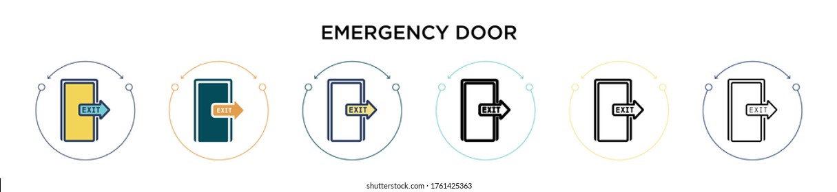 Emergency door signal icon in filled, thin line, outline and stroke style. Vector illustration of two colored and black emergency door signal vector icons designs can be used for mobile, ui, web