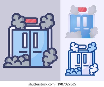 emergency door with smoke isolated vector cartoon icon Illustration