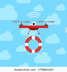Emergency Drone with lifebuoy. Vector Illustration