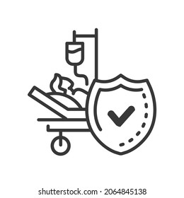 Emergency dropper - vector line design single isolated icon on white background. High quality black pictogram. The drop counter, patient lies in hospital, recovering. Physical therapy, healthcare idea