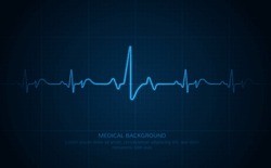 Emergency Ekg Monitoring. Blue Glowing Neon Heart Pulse. Heart Beat. Electrocardiogram