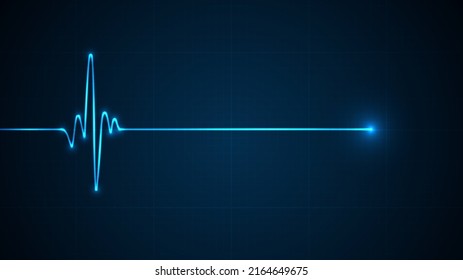 Monitorización de emergencia de Ekg. Pulso azul brillante de neón en el corazón. Golpe de corazón. Electrocardiograma