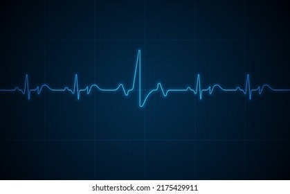 Emergency ekg monitoring. Blue glowing neon heart pulse. Heart beat. Electrocardiogram