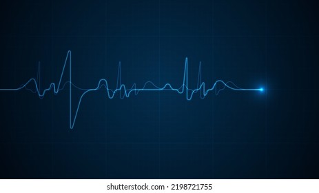 Monitorización de emergencia de Ekg. Pulso azul brillante de neón en el corazón. Golpe de corazón. Electrocardiograma