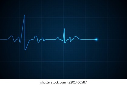 Monitorización de emergencia de Ekg. Pulso azul brillante de neón en el corazón. Golpe de corazón. Electrocardiograma