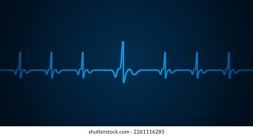 Emergency ekg monitoring. Blue glowing neon heart pulse. Heart beat. Electrocardiogram