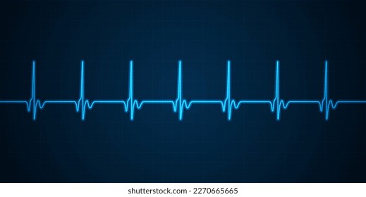 Emergency ekg monitoring. Blue glowing neon heart pulse. Heart beat. Electrocardiogram