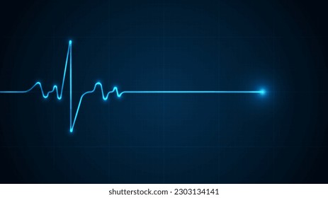 Monitorización de emergencia de Ekg. Pulso azul brillante de neón en el corazón. Golpe de corazón. Electrocardiograma