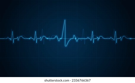 Emergency ekg monitoring. Blue glowing neon heart pulse. Heart beat. Electrocardiogram