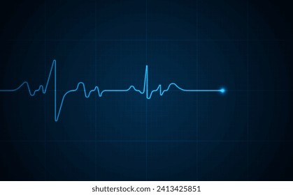 Monitorización de emergencia de Ekg. Pulso azul brillante de neón en el corazón. Golpe de corazón. Electrocardiograma