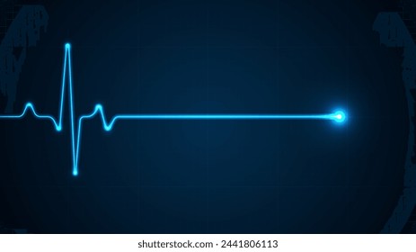 Monitorización electrocardiográfica de emergencia. Pulso de neón azul brillante. Latidos del corazón. Electrocardiografía