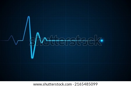 Emergency ekg monitoring. Blue glowing neon heart pulse. Heart beat. Electrocardiogram