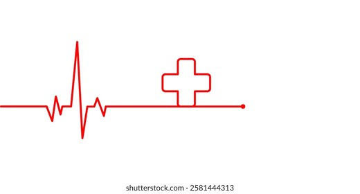 Emergency ekg monitoring. Red heart pulse. Heart beat line. Electrocardiogram. vector illustration Eps