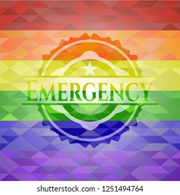 Emergency emblem on mosaic background with the colors of the LGBT flag