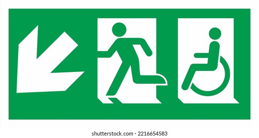 Emergency Escape for Disabled Wheelchair Sign Symbols Exit routes In Compliance with ISO 7010 Left Down