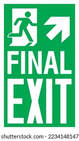 Signo de evacuación de emergencia que marca salida final de ISO estándar hacia arriba a la derecha.
Uso de pictogramas en cumplimiento de NFPA 170