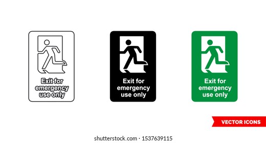 Emergency Escape Sign Exit For Emergency Use Only Icon Of 3 Types: Color, Black And White, Outline. Isolated Vector Sign Symbol