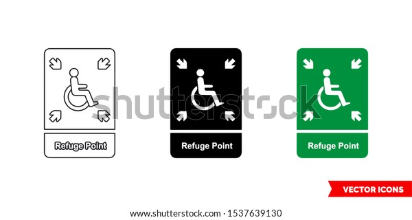 Emergency escape\
sign refuge point icon of 3 types: color, black and white, outline.\
Isolated vector sign\
symbol