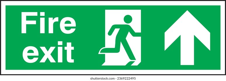 Emergency escape signs escape routes fire exits arrow direction up.