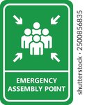 Emergency evacuation assembly point sign isolated vector illustration on white background.