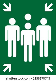 Emergency evacuation assembly point sign, gathering point signboard, vector illustration.