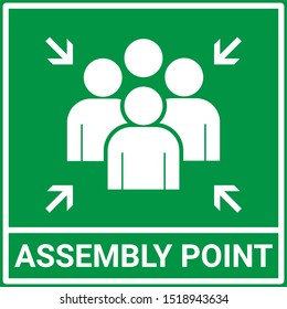 Emergency evacuation assembly point sign, gathering point signboard, vector illustration.