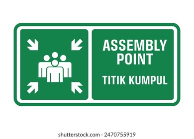 Emergency evacuation assembly point sign, gathering point signboard, vector illustration.