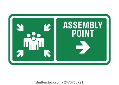 Emergency evacuation assembly point sign, gathering point signboard, vector illustration.