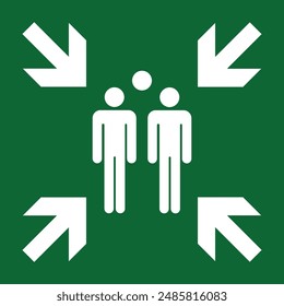  Notfall-Evakuierungs-Sammelpunkt-Schild, Sammelpunkt-Schild, Vektorillustration.
