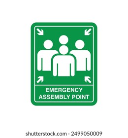 Emergency evacuation assembly point sign, gathering point signboard, vector illustration.