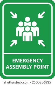 Emergency evacuation assembly point sign isolated vector illustration on white background.