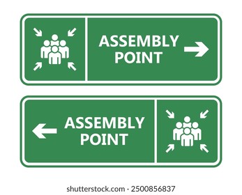 Emergency evacuation assembly point sign isolated vector illustration on white background.