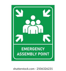 Emergency evacuation assembly point sign bundle, safety gathering point signboard, vector illustration.