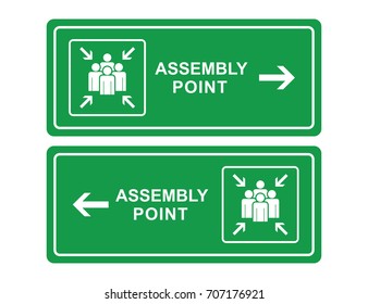 Emergency evacuation assembly point sign vector illustration.