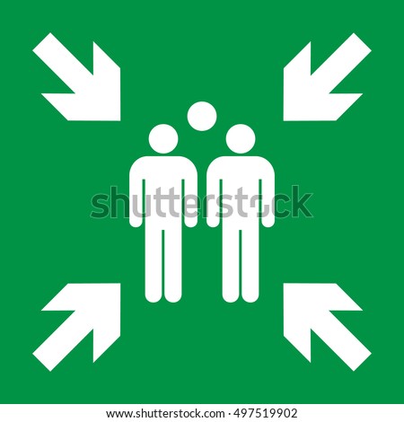 Emergency evacuation assembly point sign, gathering point signboard, vector illustration.