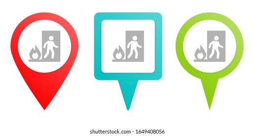 Emergency, Evacuation, Exit, Insurance. Multicolor Pin Vector Icon, Diferent Type Map And Navigation Point.