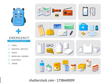 emergency evacuation goods vector set