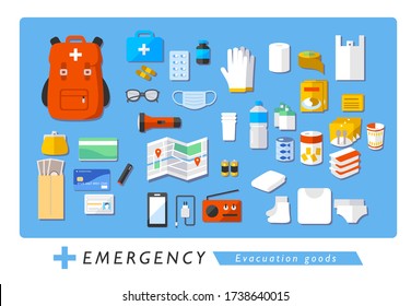 emergency evacuation goods vector set