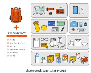 emergency evacuation goods vector set