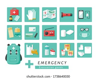 emergency evacuation goods vector set