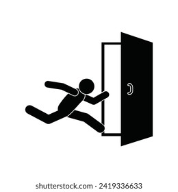 icono de evacuación de emergencia, hombre corriendo por la puerta, señal de salida