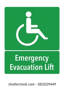 Emergency evacuation lift notice on green background vector illustration