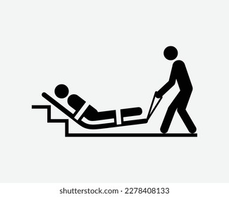 Emergency Evacuation Mattress Bed Rescue Injured Fire Black White Silhouette Sign Symbol Icon Clipart Graphic Artwork Pictogram Illustration Vector