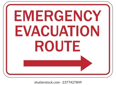 Emergency evacuation route sign and labels