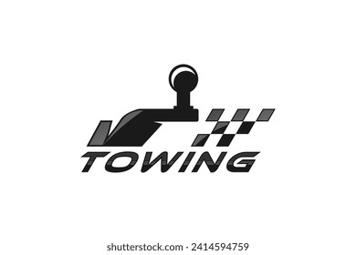 Emergency evacuation service towbar logo, with checkered flag symbol.