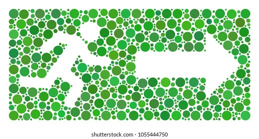 Emergency Exit collage of round dots in different sizes and color shades. Filled circles are combined into emergency exit vector collage. Vector design concept.