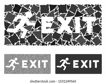 Emergency exit composition of humpy items in different sizes and color tints, based on emergency exit icon. Vector humpy items are united into composition.