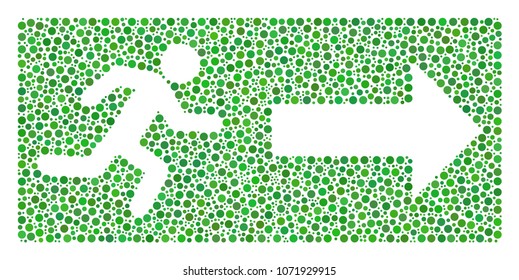 Emergency Exit composition of small circles in different sizes and color tones. Dots are combined into emergency exit vector illustration. Dotted vector design concept.