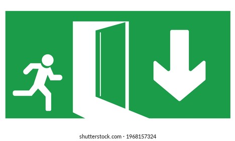 Emergency exit door. The arrow guides you down to the safe exit.
Safe exit concept.
Vector EPS 10.