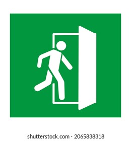 emergency exit door. direction sign. green color. safety vector illustration.